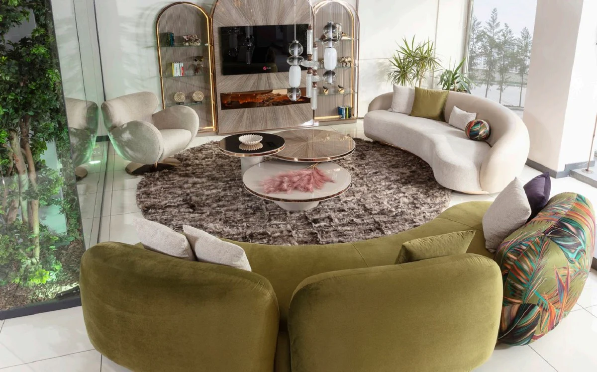 Luxus Sofa Grün / Mehrfarbig / Kupfer 330 x 110 x H. 70 cm - Gebogenes Wohnzimmer Sofa - Hotel Sofa - Wohnzimmer Möbel - Hotel Möbel - Luxus Möbel - Luxus Einrichtung