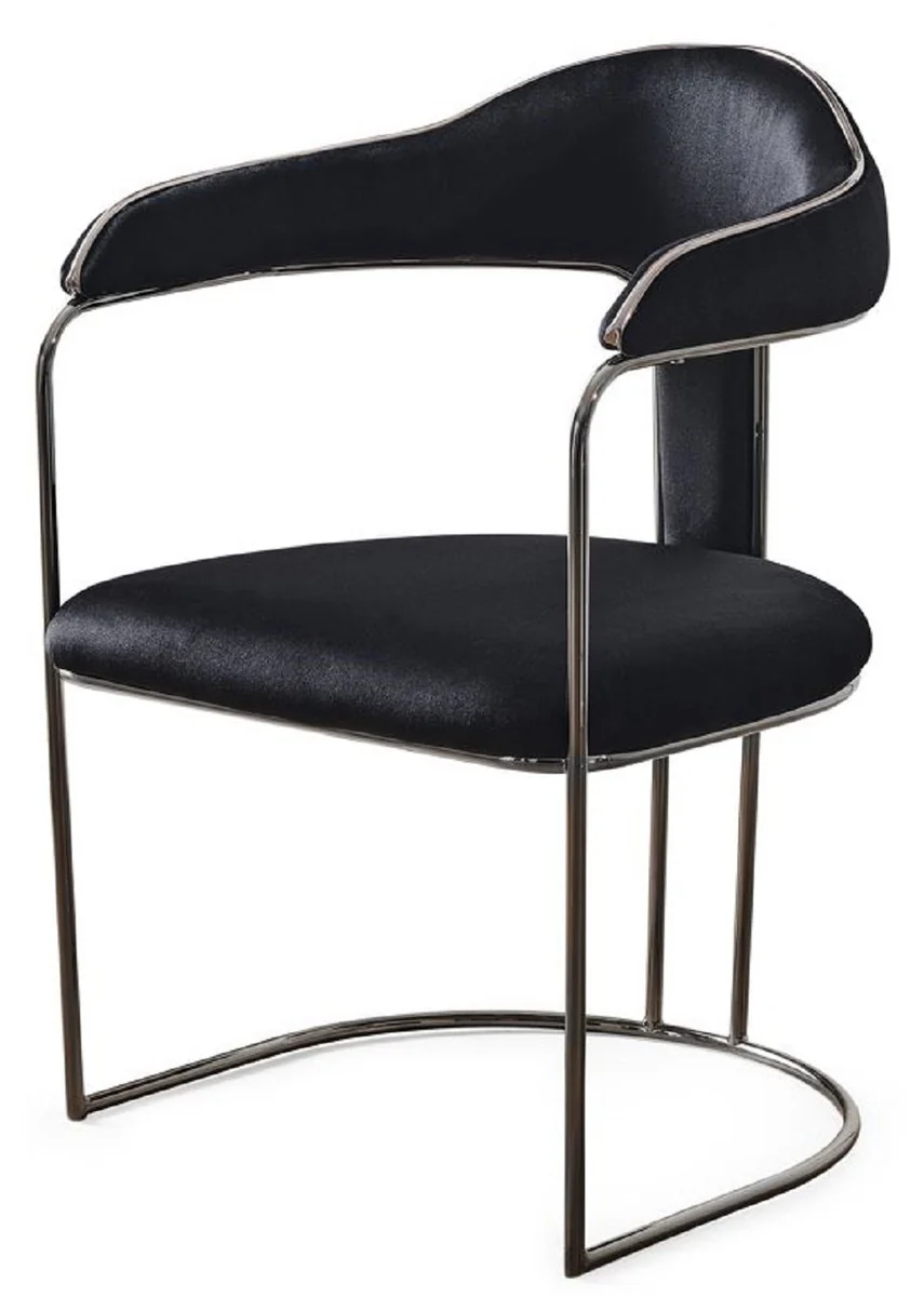 Luxus Art Deco Esszimmer Set Schwarz / Weiß / Bronze - 1 Ausziehbarer Esstisch & 6 Esszimmerstühle mit Armlehnen - Esszimmer Möbel - Art Deco Möbel - Luxus Möbel