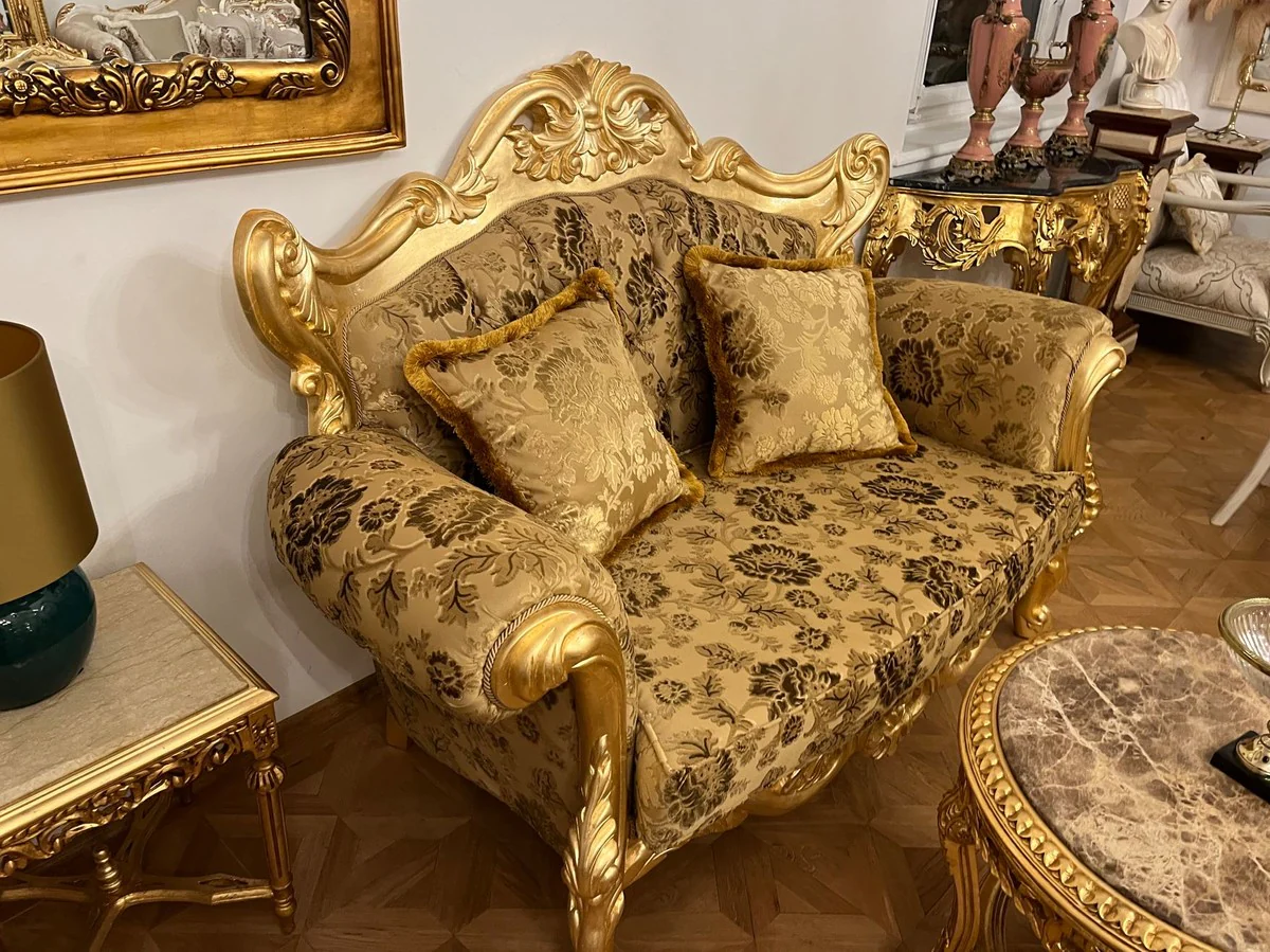 Pompöös by Luxus Barock 2er Sofa Gold Bouquet Muster / Gold - Pompööses Barock Sofa designed by Harald Glööckler - Barock Möbel - Edel & Prunkvoll