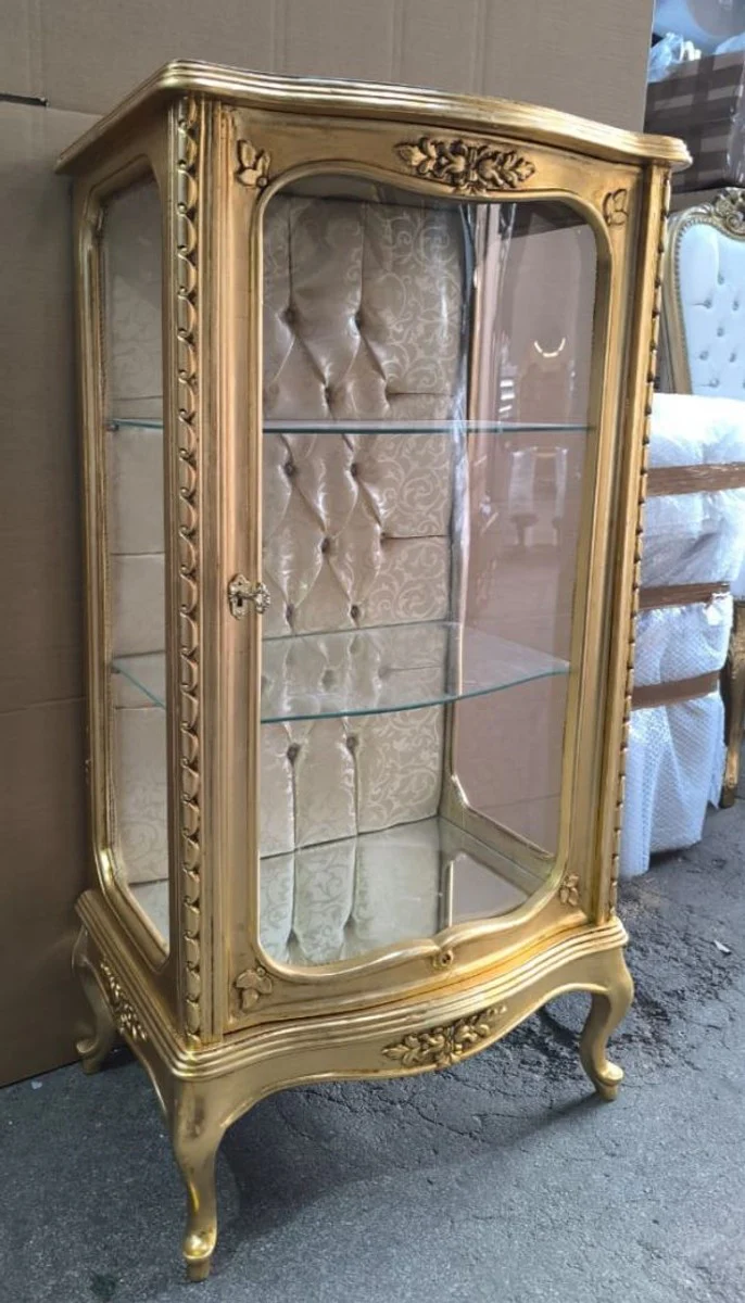 Barock Vitrine mit Glastür Gold H. 114 cm - Barockstil Möbel