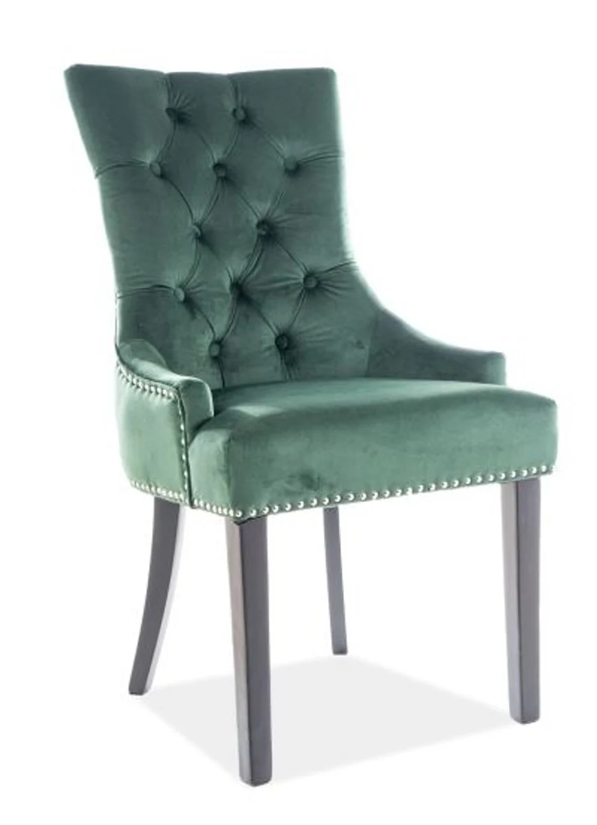 Luxus Chesterfield Esszimmer Stuhl Grün / Silber / Schwarz - Küchenstuhl mit Samtstoff - Esszimmer Möbel