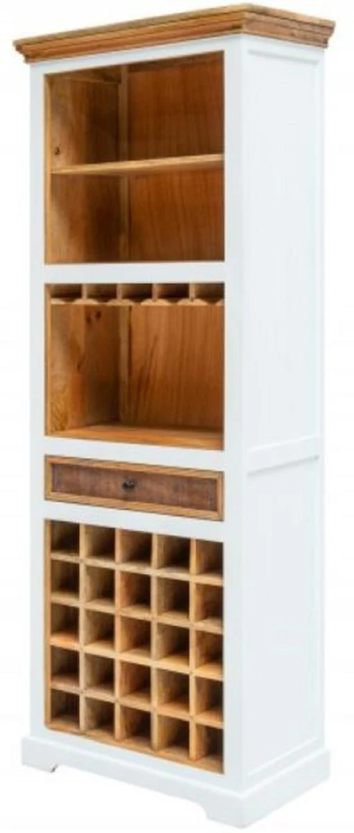 Landhausstil Weinschrank Weiß / Naturfarben 72 x 40 x H. 196 cm - Handgefertigter Massivholz Barschrank - Barmöbel im Landhausstil