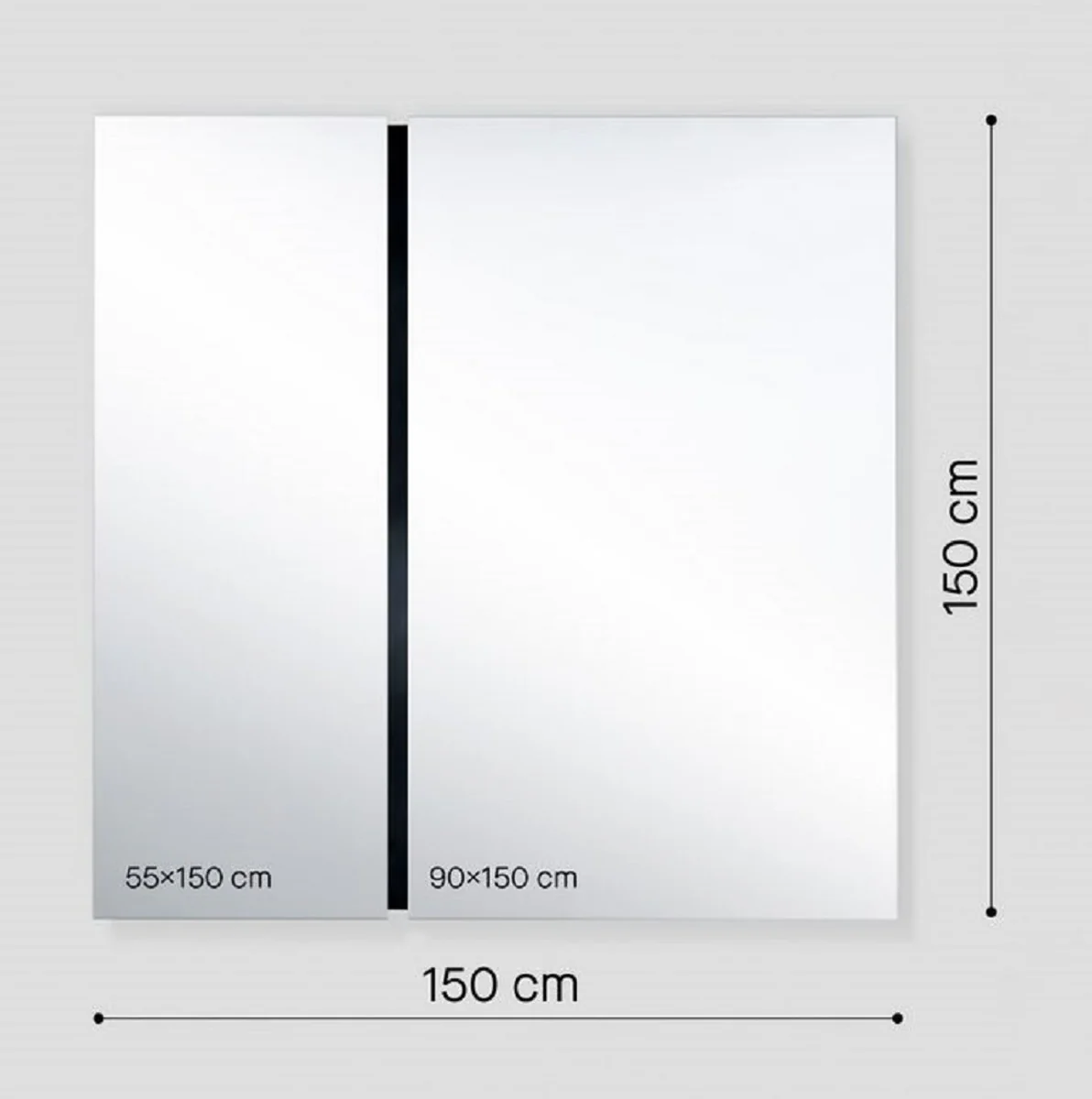 Luxus Wandspiegel Schwarz 150 x 3,5 x H. 150 cm - Wohnzimmer Spiegel - Schlafzimmer Spiegel - Garderoben Spiegel - Luxus Möbel - Luxus Interior - Luxus Qualität