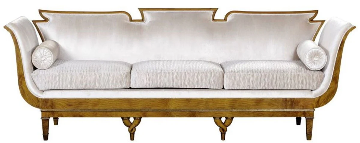 Luxus Jugendstil 3er Sofa Weiß / Hellbraun - Edles Handgefertigtes Wohnzimmer Sofa - Barock & Jugendstil Wohnzimmer Möbel