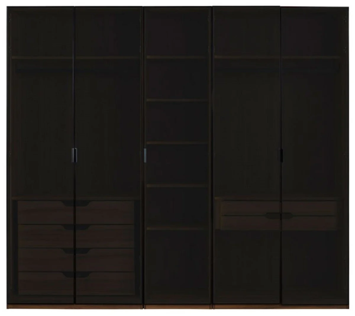 Luxus Kleiderschrank Braun / Schwarz 250 x H. 220 cm - Massivholz Schlafzimmerschrank mit 5 Glastüren und LED Beleuchtung - Schlafzimmer Möbel - Hotel Möbel - Luxus Möbel