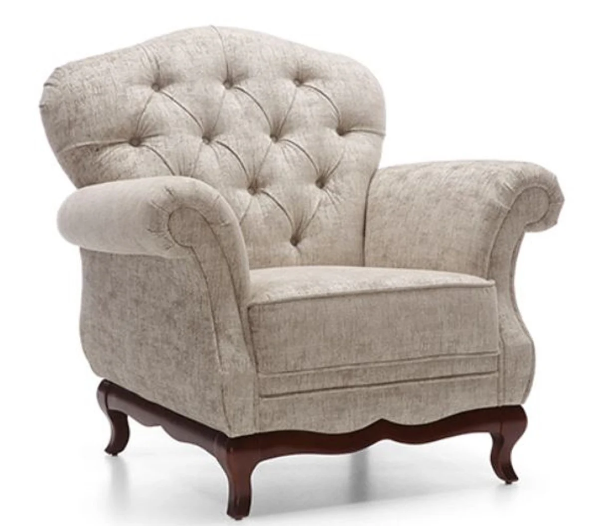 Luxus Art Deco Chesterfield Wohnzimmer Sessel Greige / Dunkelbraun 99 x 90 x H. 98 cm - Wohnzimmermöbel