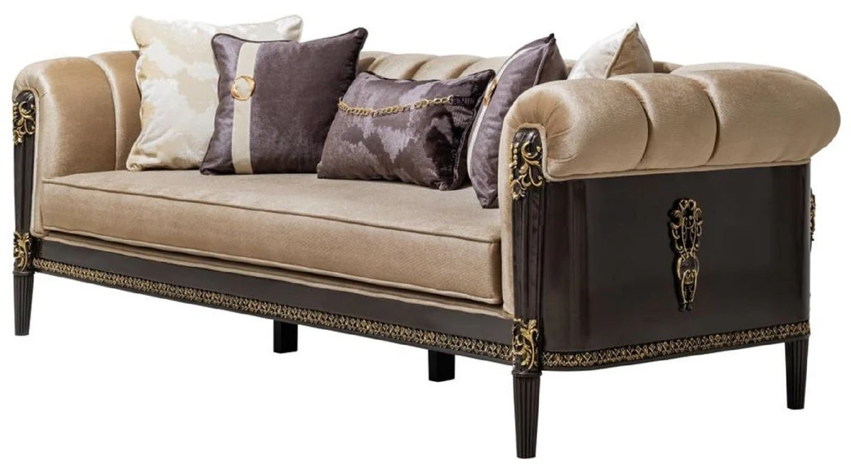 Luxus Barock Wohnzimmer Möbel Set Hellbraun / Creme / Dunkelbraun / Gold