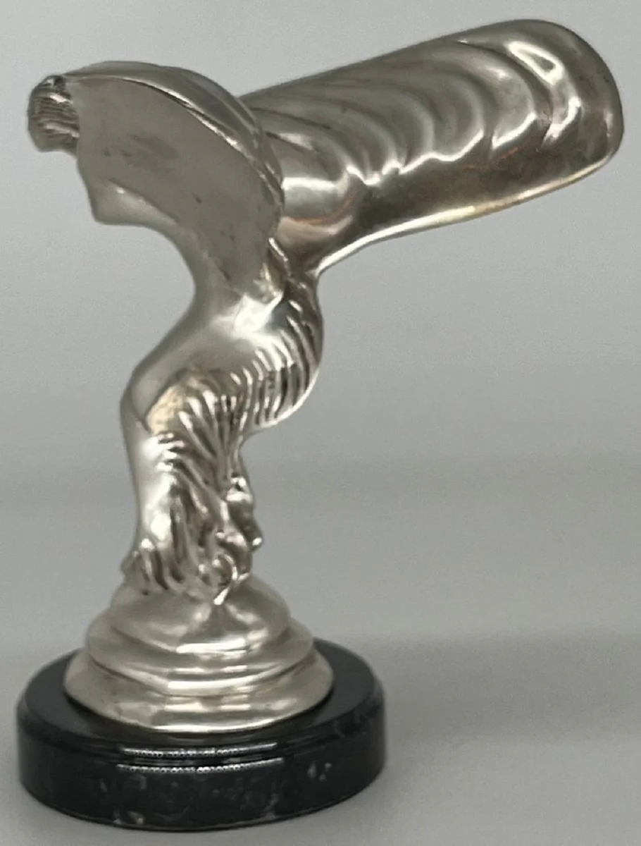 Luxus Bronze Skulptur Spirit of Ecstasy Frau mit Flügeln Silber / Schwarz 15 x 15 x H. 21 cm - Edle Bronzefigur mit Marmorsockel - Schreibtisch Deko - Luxus Deko - Deko Accessoires