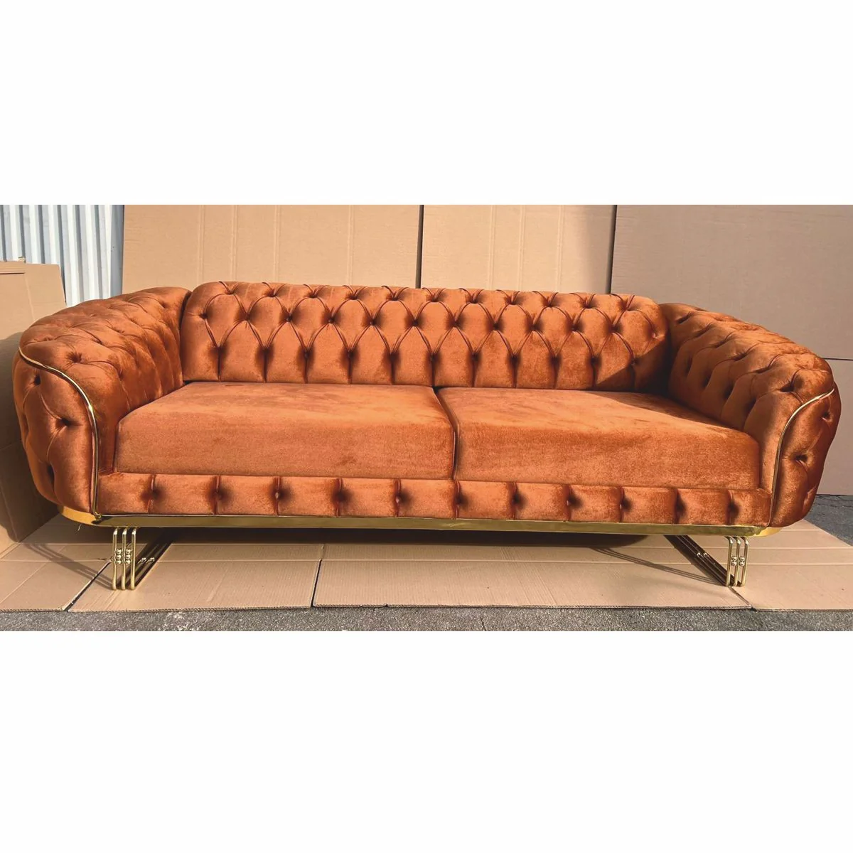Luxus Chesterfield Samt Sofa Braun / Gold 240 cm - Luxus Möbel