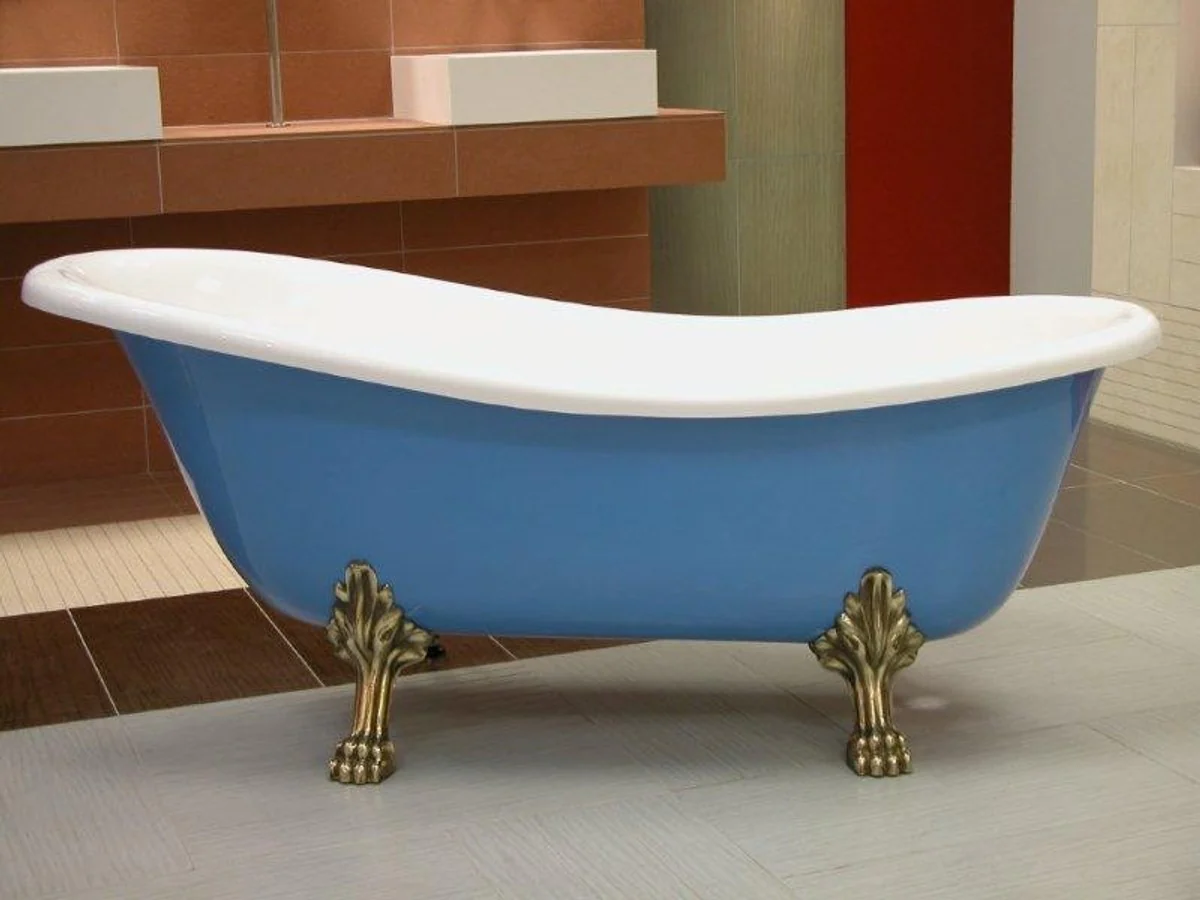 Freistehende Luxus Badewanne Jugendstil Roma Hellblau/Weiß/Altgold 1470mm - Barock Badezimmer
