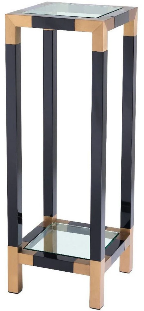 Luxus Säule Schwarz / Messingfarben 35 x 35 x H. 100 cm - Edelstahl Beistelltisch mit Glasplatten - Luxus Möbel