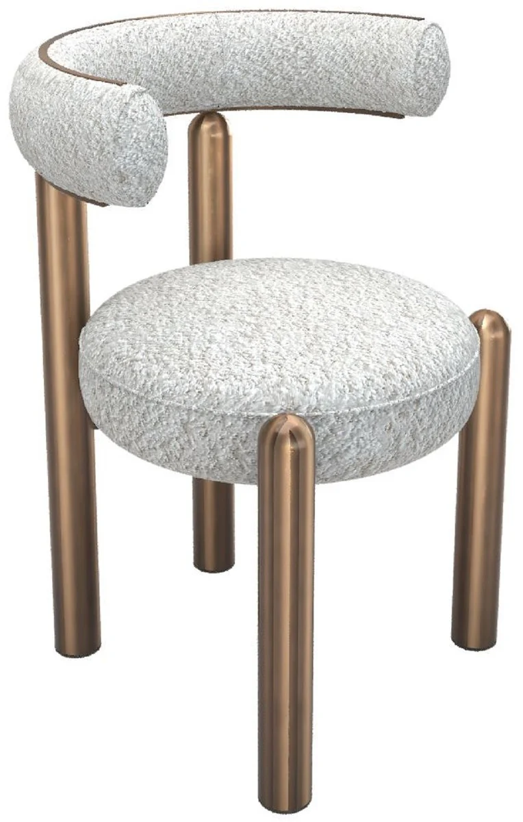 Luxus Esszimmer Stuhl mit gebogener Rückenlehne Weiß / Bronze - Esszimmer Möbel