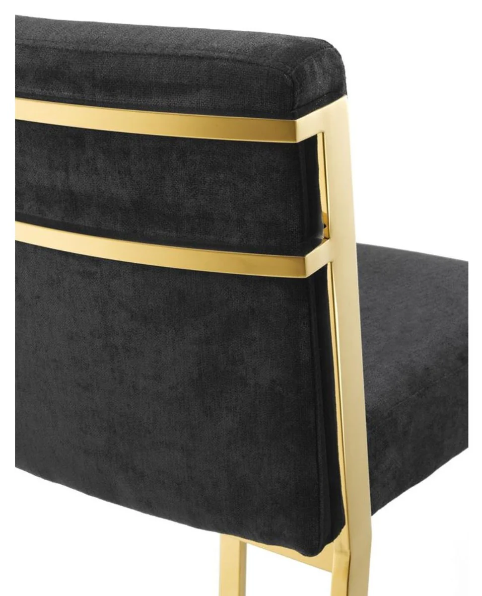 Luxus Barstuhl Schwarz / Gold 43 x 54 x H. 101 cm - Designer Edelstahl Barhocker mit Samtstoff - Barmöbel