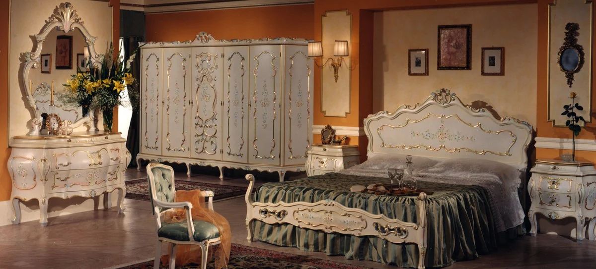 Luxus Barock Kleiderschrank Elfenbein / Mehrfarbig / Gold - Prunkvoller Barock Schlafzimmerschrank - Luxus Schlafzimmer Möbel im Barockstil - Luxus Qualität - Made in Italy