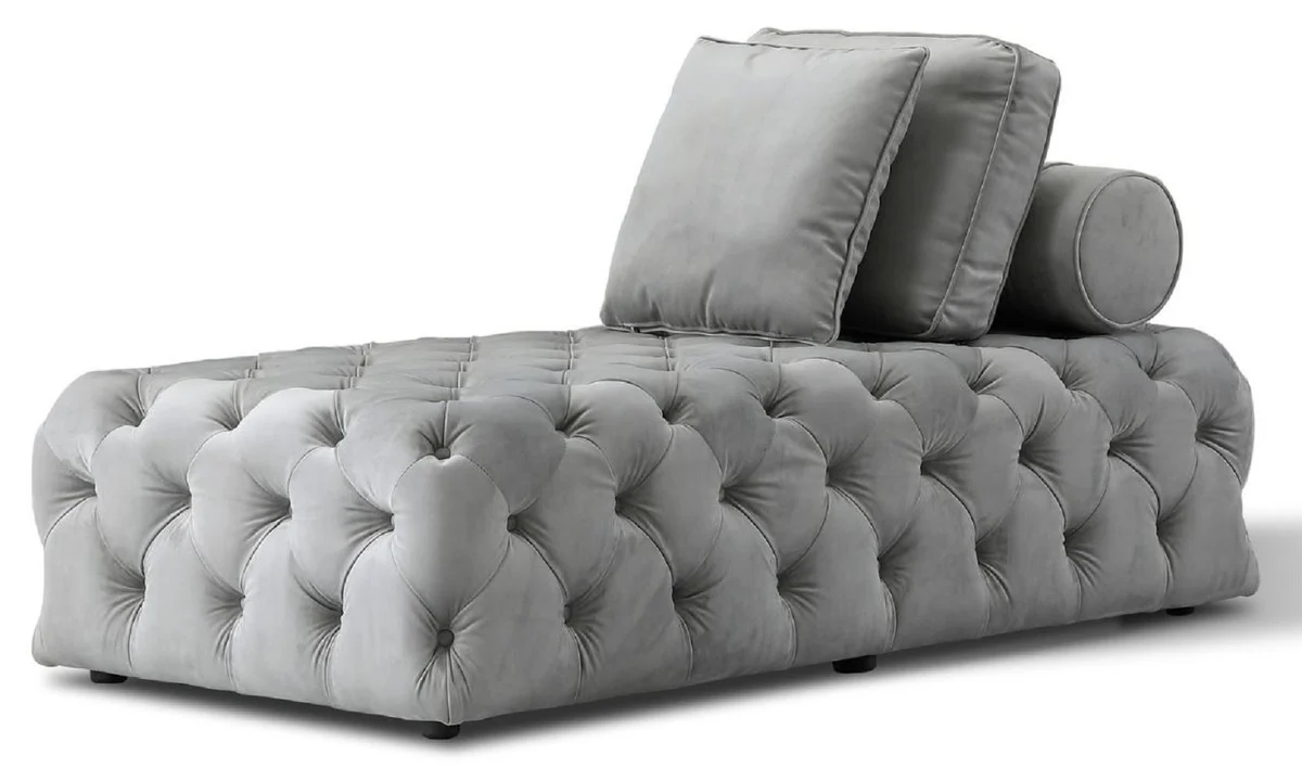 Luxus Chesterfield Samt Chaiselongue mit 3 Kissen Grau 162 x 90 x H. 65 cm - Chesterfield Möbel - Wohnzimmer Möbel