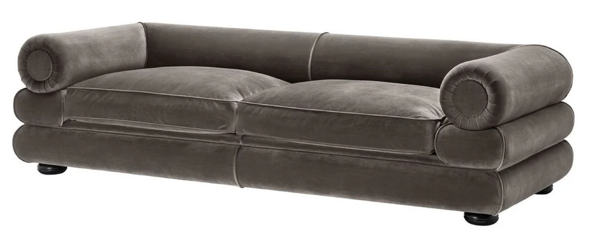 Luxus Samt Sofa Grau / Schwarz 233 x 96 x H. 65 cm - Wohnzimmer Sofa - Luxus Qualität