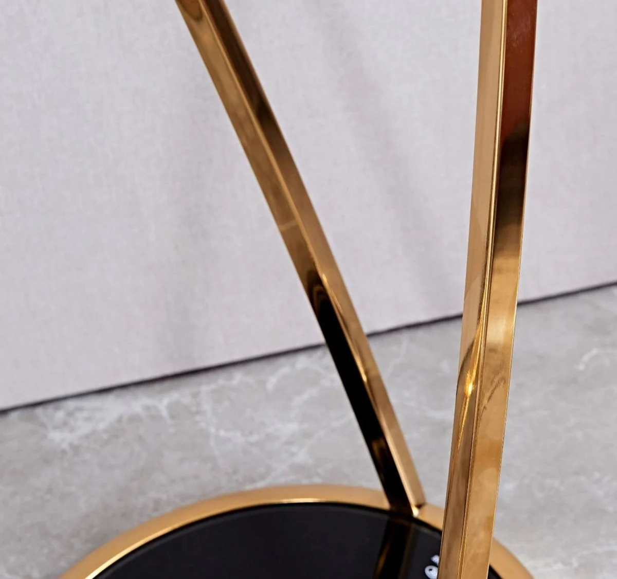 Luxus Beistelltisch Gold / Schwarz Ø 35 x H. 90 cm - Runder Edelstahl Blumentisch mit getönten Glasplatten - Wohnzimmer Möbel - Luxus Möbel