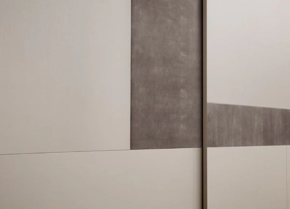 Luxus Schlafzimmerschrank Cremefarben / Grau 295 x 68 x H. 250 cm - Massivholz Kleiderschrank mit 2 Schiebetüren - Luxus Schlafzimmer Möbel