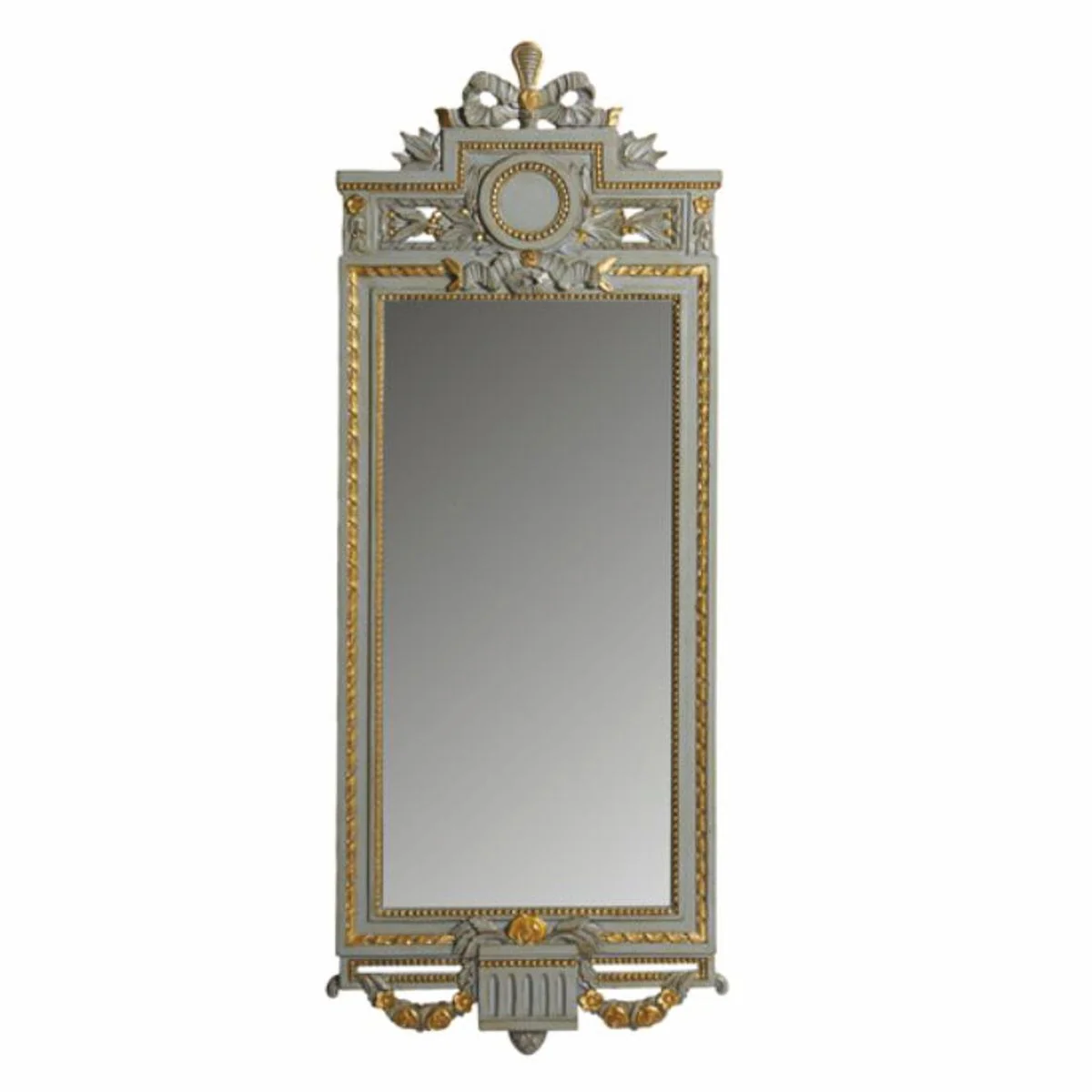 Luxus Barock Spiegel Grau / Gold H. 130 cm - Made in Italy