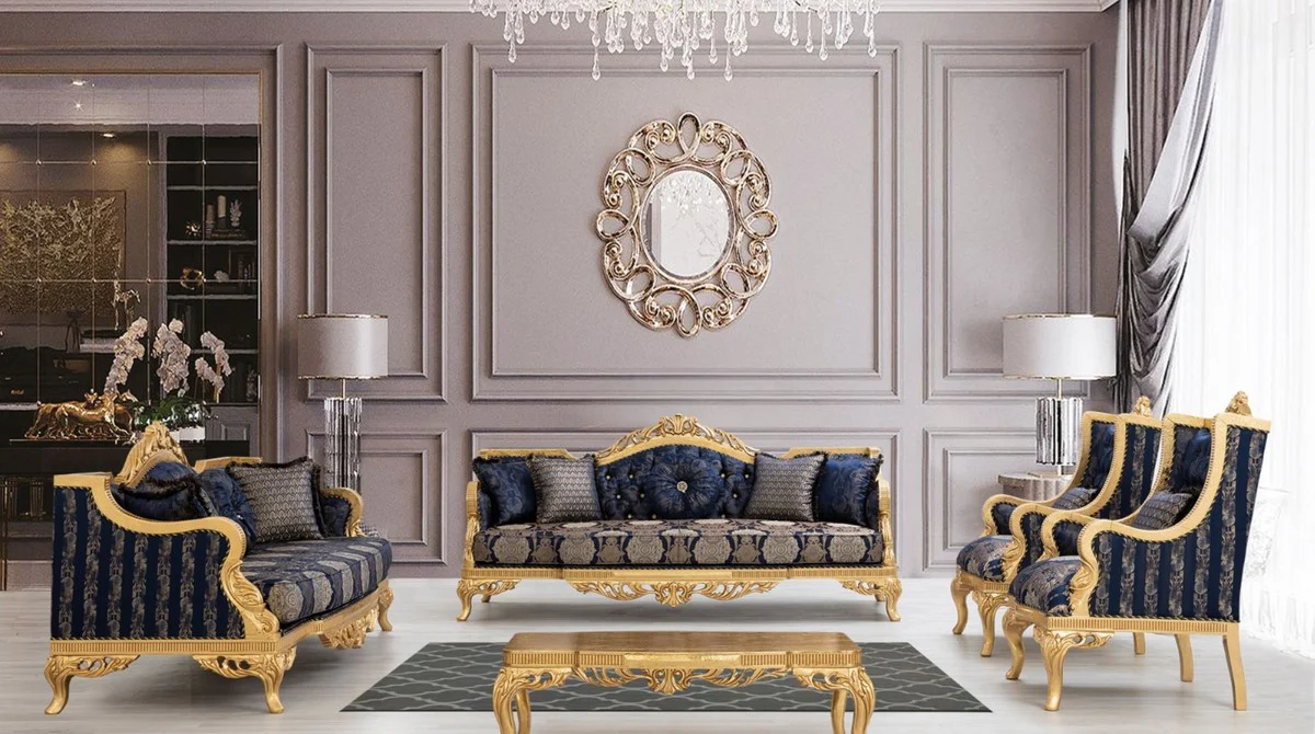 Luxus Barock Couchtisch Gold 120 x 86 x H. 45 cm - Prunkvoller Wohnzimmertisch - Wohnzimmer Möbel im Barockstil