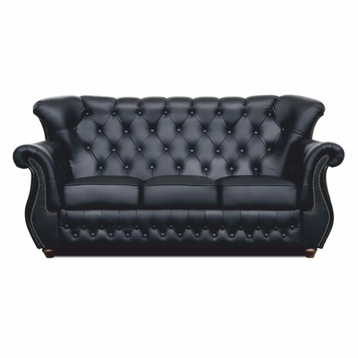 Luxus Chesterfield Leder Sofa Schwarz / Dunkelbraun 190 cm - Wohnzimmer Möbel