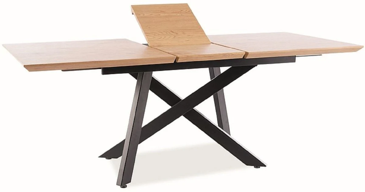 Luxus Esstisch Naturfarben / Matt Schwarz 160-200 x 90 x H. 76 cm - Ausziehbarer Küchentisch - Esszimmer Möbel - Küchen Möbel - Luxus Möbel