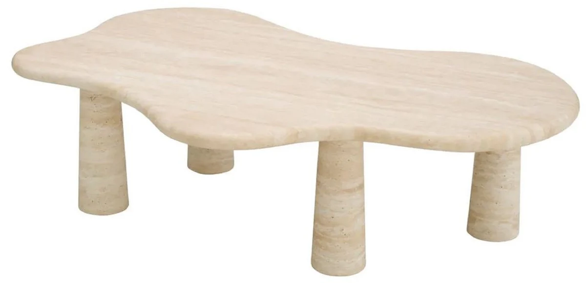 Luxus Couchtisch Beige 116 x 73 x H. 34 cm - Travertin Naturstein Wohnzimmertisch - Wohnzimmer Möbel - Travertin Möbel - Luxus Möbel - Luxus Einrichtung