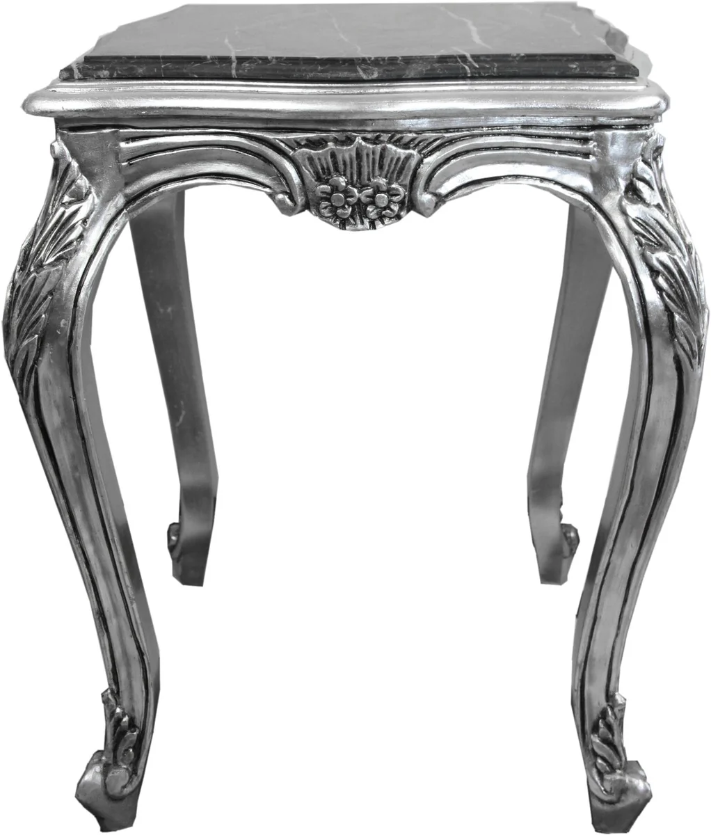 Barock Beistelltisch Silber mit schwarzer Marmorplatte 52 x 52 x H. 65 cm - Barockmöbel Beistell Tisch