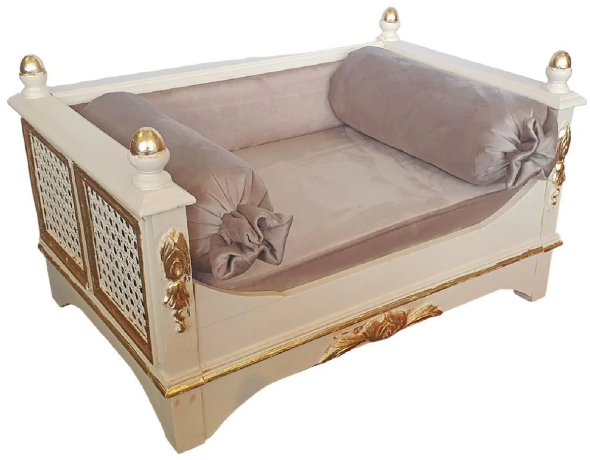 Barock Hundebett Grau / Creme / Gold - Prunkvolles Antik Stil Hundebett - Handgefertigte Hunde Möbel im Barockstil - Antik Stil Tiermöbel - Barock Tiermöbel