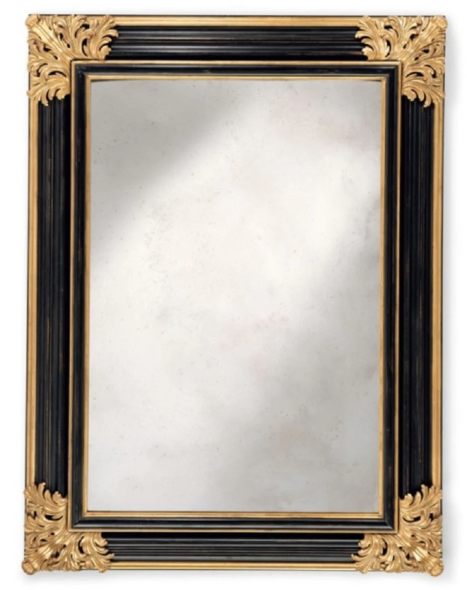 Luxus Barock Spiegel Schwarz / Gold - Handgefertigter italienischer Barockstil Wandspiegel mit antikem Spiegelglas - Luxus Möbel im Barockstil - Luxus Qualität - Made in Italy
