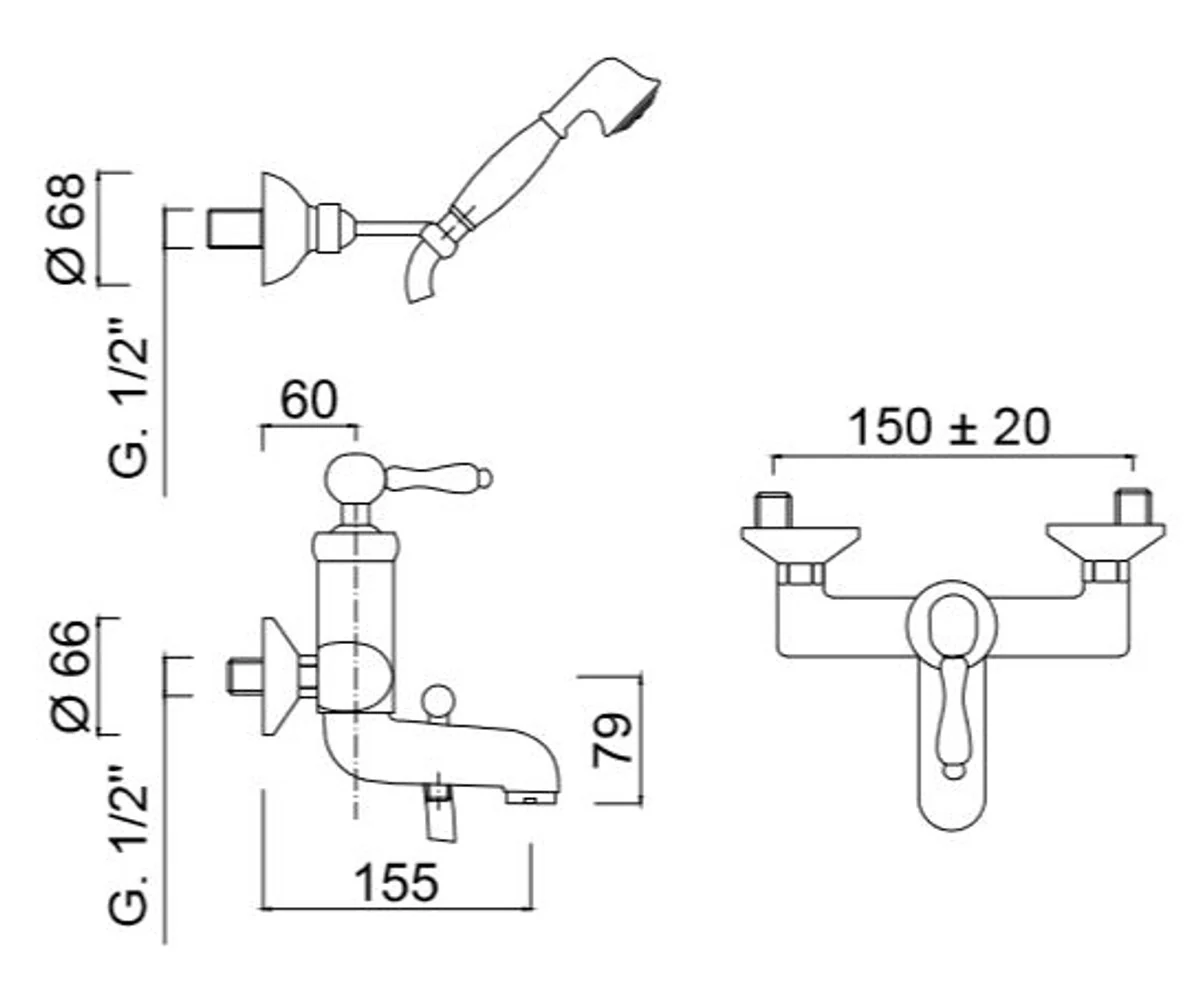 Luxus Aufputz-Einhebelmischer mit Duplex Brause Silber / Weiß - Luxus Badezimmer Badewannen Dusch Armatur