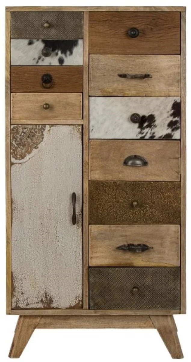 Landhausstil Kommode Naturfarben / Mehrfarbig 55 x 30 x H. 110 cm - Landhausstil Schrank mit Tür und 11 Schubladen