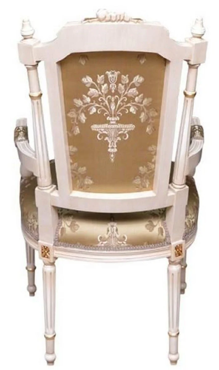 Barock Esszimmerstuhl Gold / Cremefarben / Gold - Handgefertigter Antik Stil Stuhl mit Armlehnen - Esszimmer Möbel im Barockstil