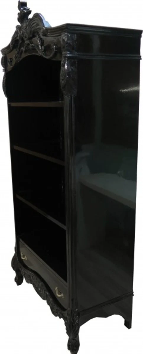 Barock Bücherschrank Schwarz / Silber Hochglanz B 85 x H 190 cm Bücherregal Regal Schrank