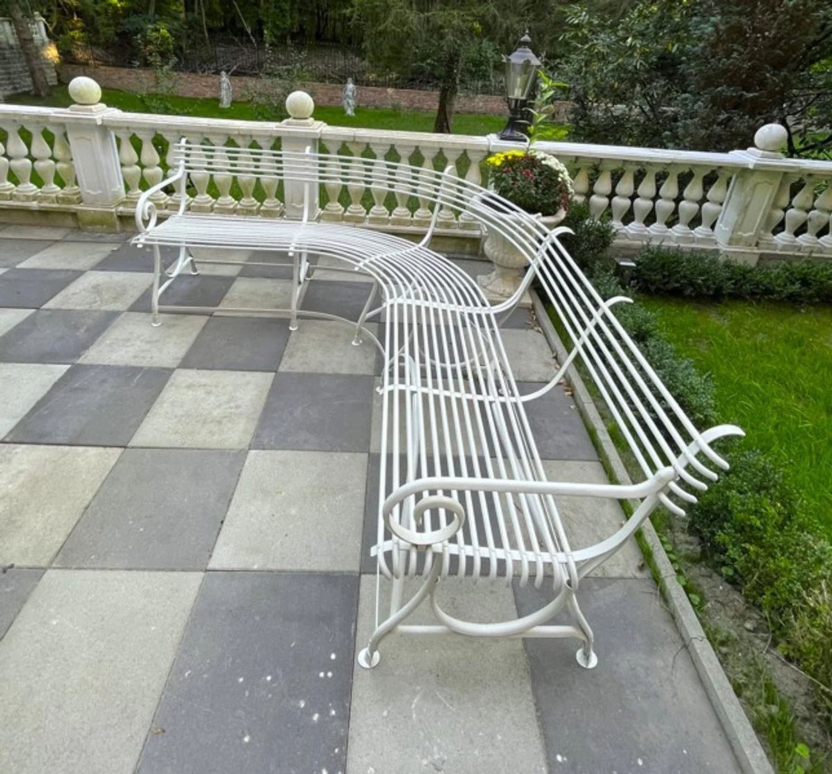 Jugendstil Gartenbank 250 x 210 x H. 90 cm - Gebogene Schmiedeeisen Bank - Jugendstil