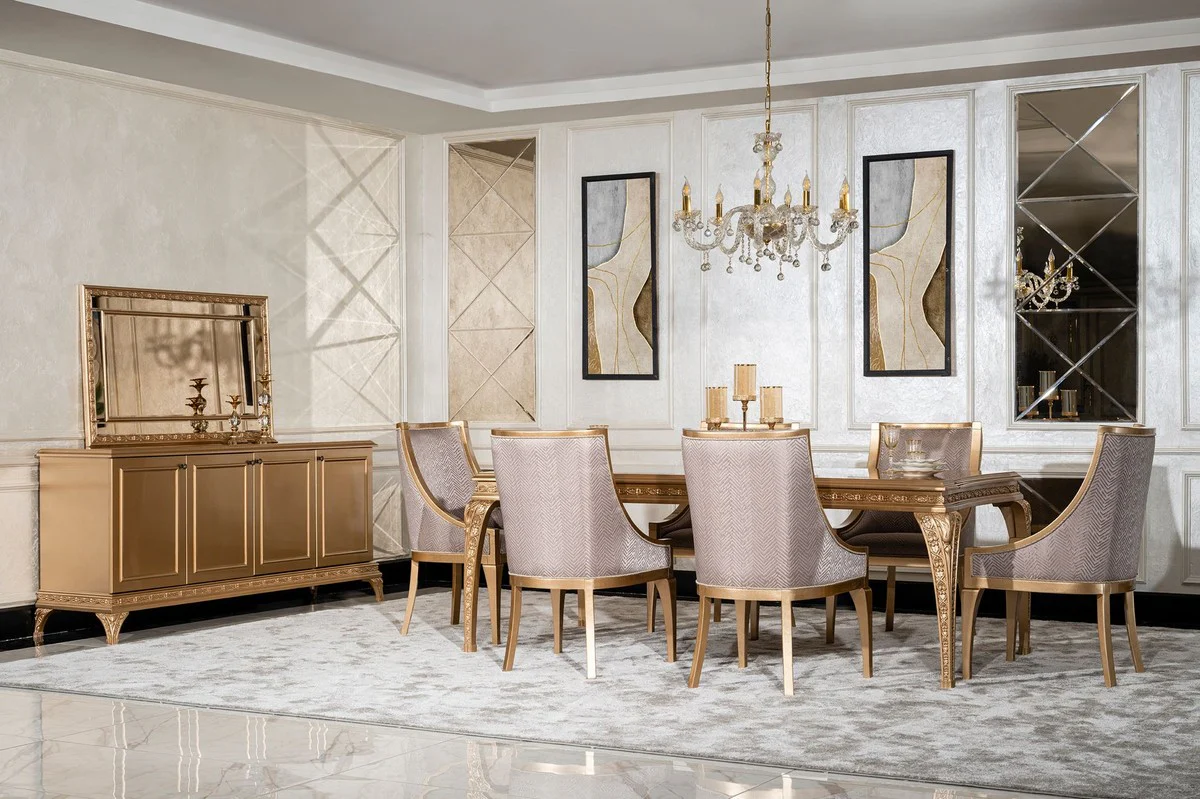 Luxus Barock Esszimmer Stuhl Grau / Gold - Barockstil Küchen Stuhl - Prunkvolle Luxus Esszimmer Möbel im Barockstil - Barock Möbel - Edel & Prunkvoll