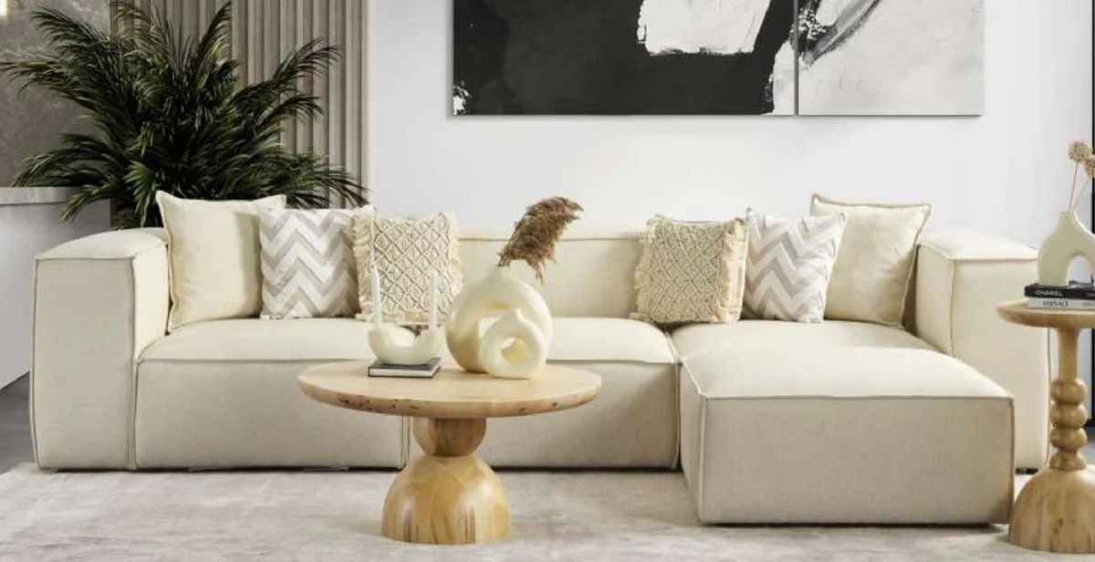 Luxus Ecksofa Elfenbein 315 x 200 x H. 80 cm - Wohnzimmer Sofa - Wohnzimmer Möbel - Luxus Möbel - Luxus Wohnzimmer Einrichtung