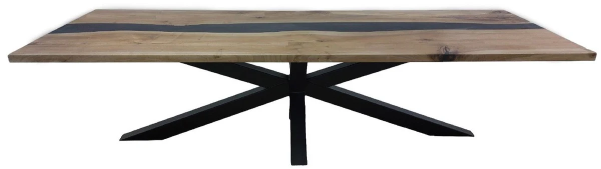 Luxus Massivholz Esstisch Naturfarben / Schwarz 240 x 100 x H. 78 cm - Rechteckiger Küchentisch - Esszimmer Möbel - Massivholz Möbel - Luxus Möbel
