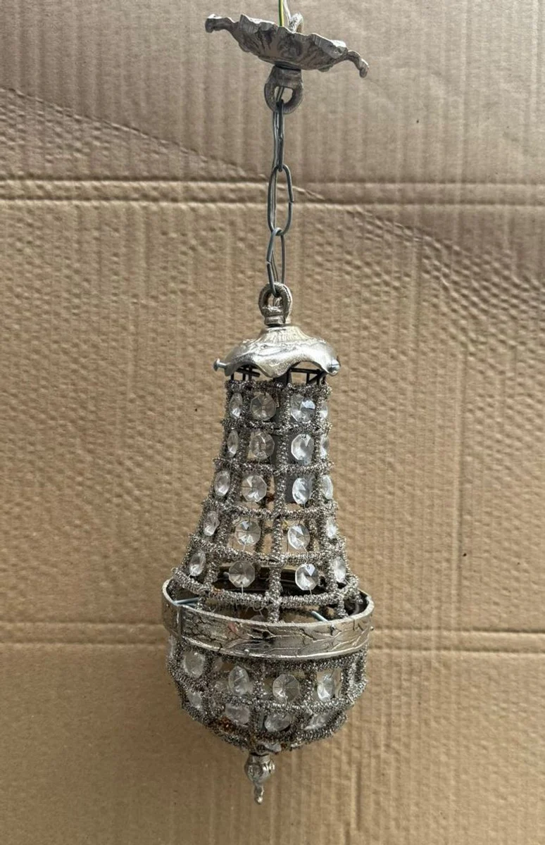 Barock Kristall Hängeleuchte Silber H. 30 cm - Barockstil Hängeleuchten