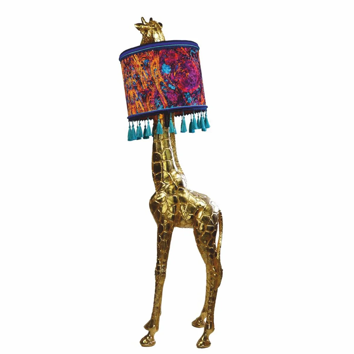Luxus Stehleuchte Giraffe mit Lampenschirm Gold / Bunt H. 171 cm
