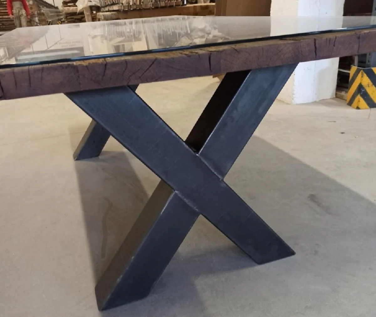 Landhausstil Esstisch mit Glasplatte Braun / Schwarz 200 cm - Rustikale Esszimmer Möbel