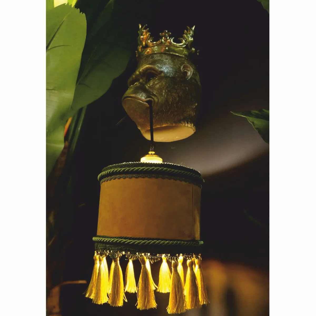 Luxus Wandleuchte Affenkopf mit Krone Gold / Braun / Grün H. 54 cm