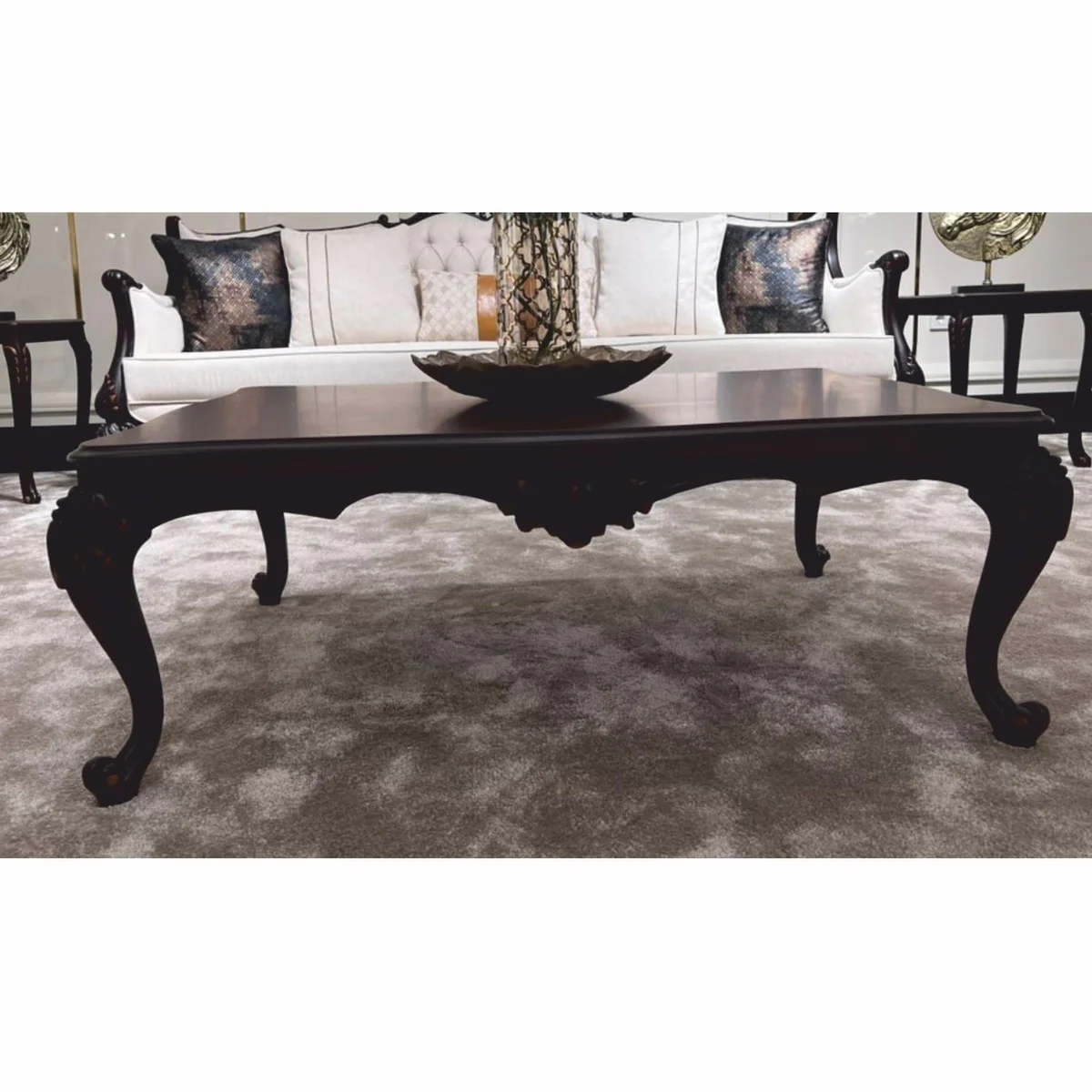 Luxus Barock Couchtisch Dunkelbraun 120 cm - Barock Möbel