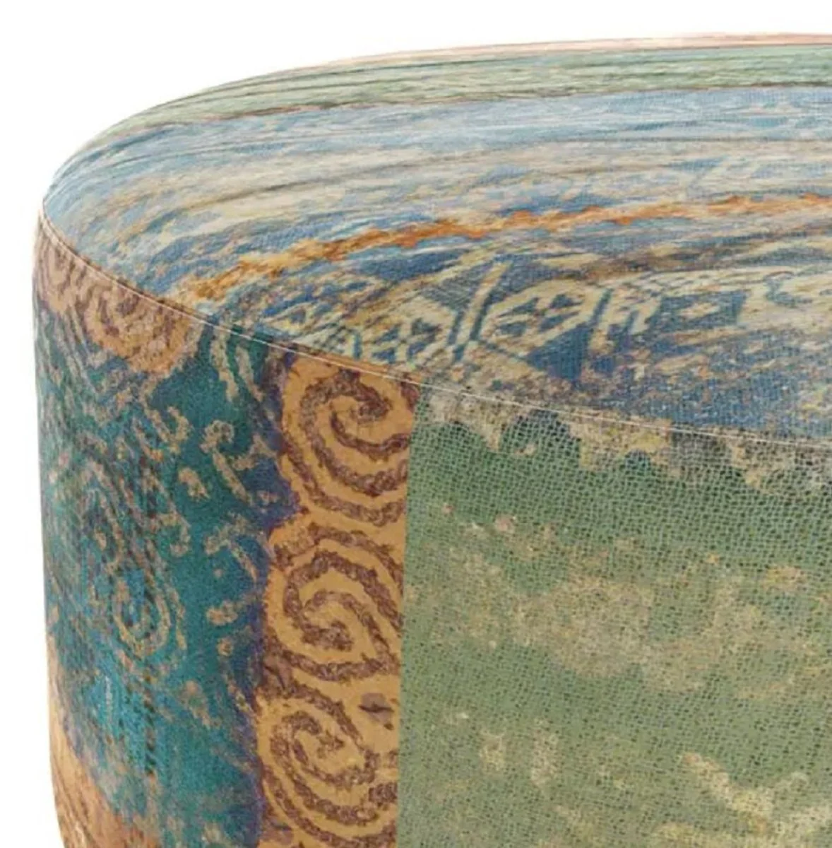 Luxus Fußhocker Mehrfarbig Ø 75 x H. 30 cm - Runder Samt Hocker - Wohnzimmer Möbel - Hotel Möbel - Luxus Möbel - Luxus Einrichtung