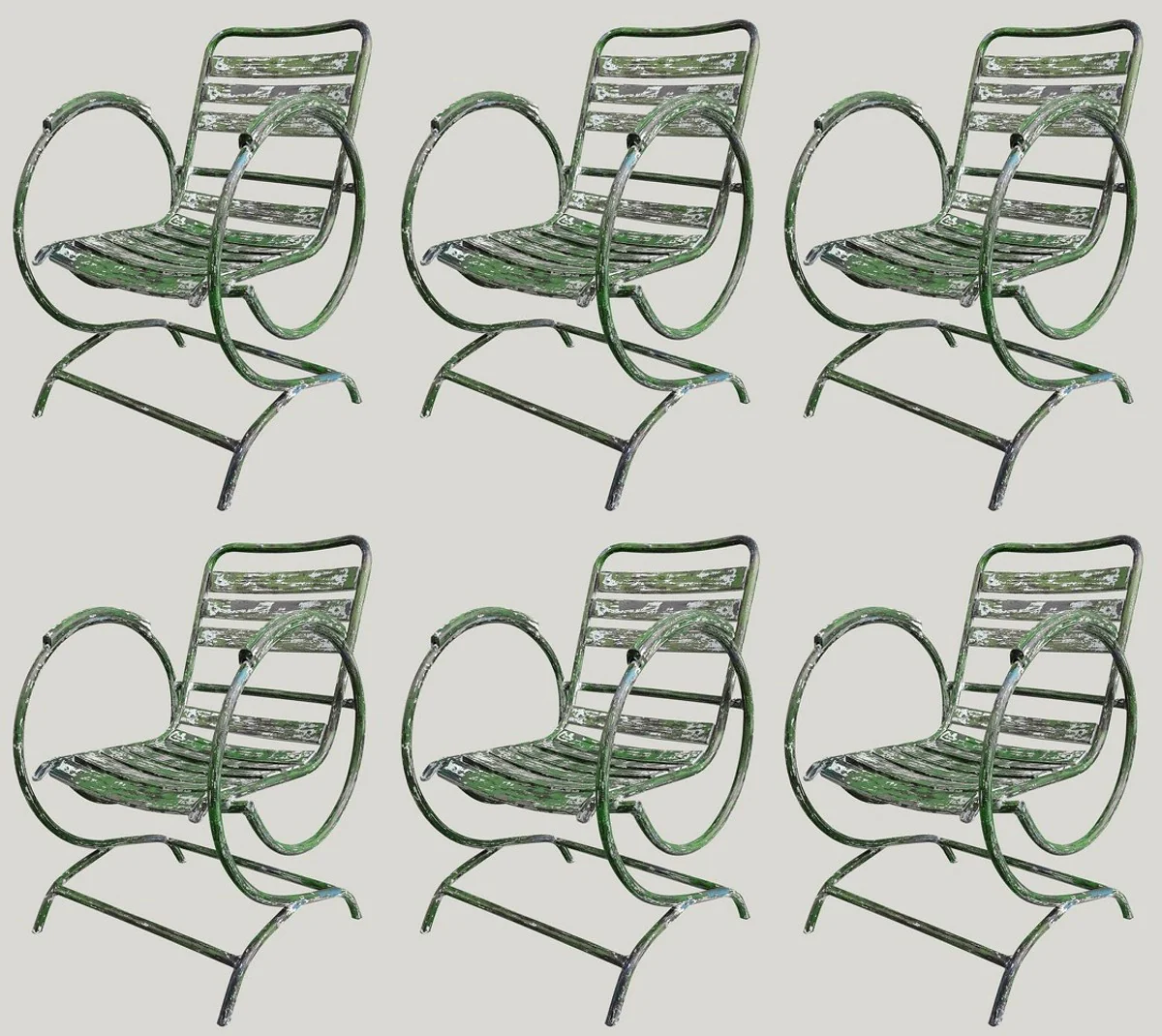 Jugendstil Gartenstuhl Set Antik Grün 60 x 45 x H. 85 cm - Handgefertigte Schmiedeeisen Stühle mit Armlehnen - Nostalgische Garten Möbel