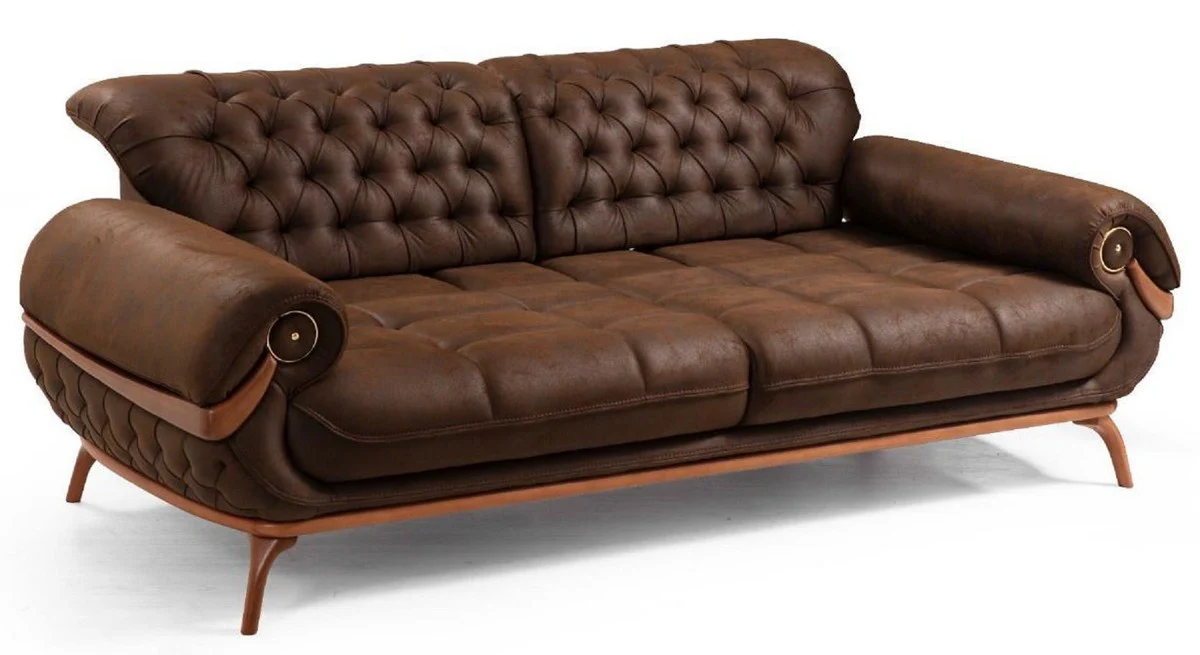 Luxus Chesterfield Wohnzimmer Sofa mit verstellbaren Rückenlehnen Dunkelbraun / Braun - Chesterfield Wohnzimmer Möbel - Luxus Wohnzimmer Möbel - Luxus Möbel - Luxus Einrichtung