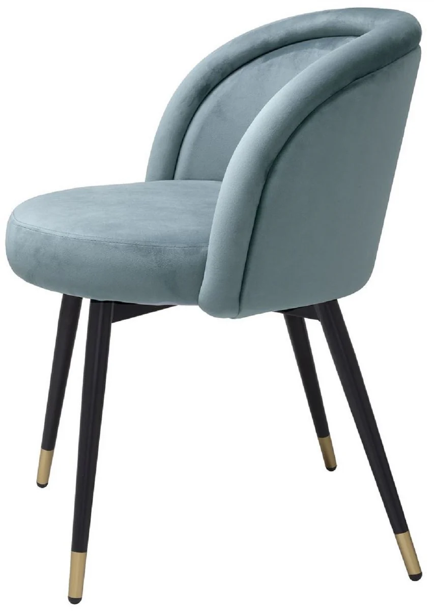 Luxus Esszimmerstuhl Set Blau / Schwarz / Messing 57,5 x 58 x H. 77 cm - Edle Esszimmerstühle - Luxus Esszimmer Möbel