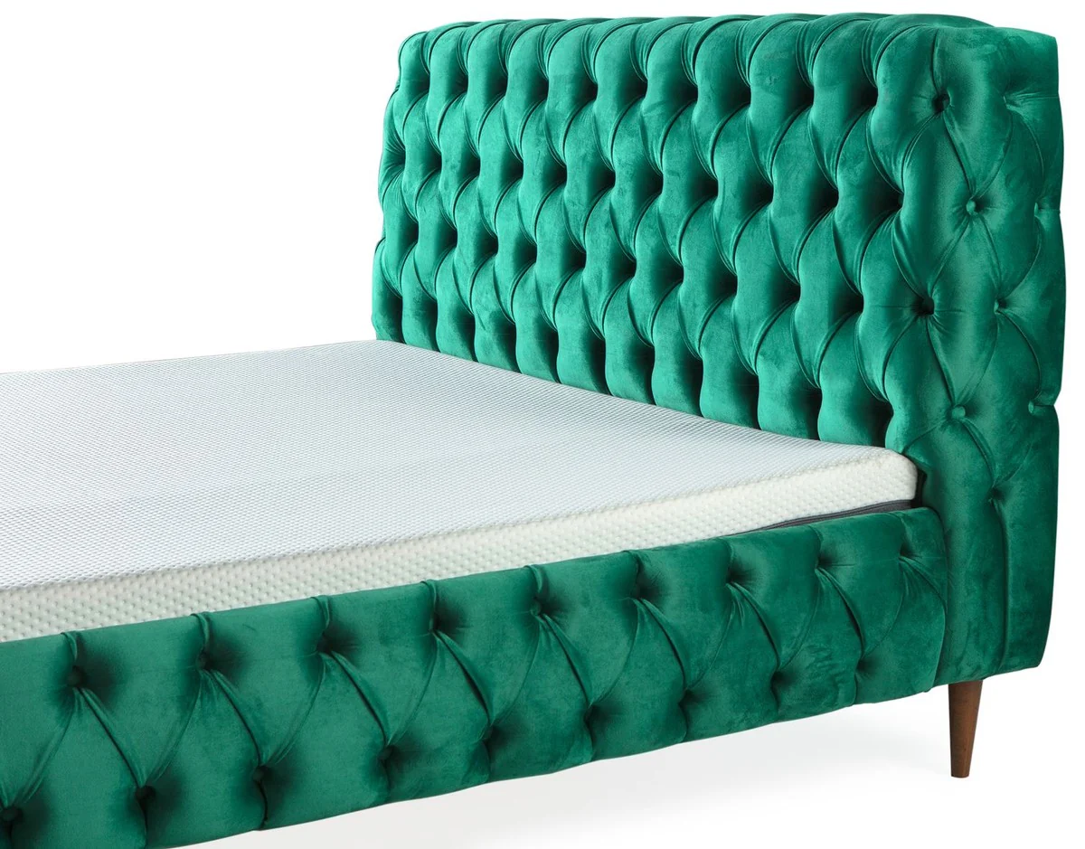 Luxus Chesterfield Doppelbett Grün / Braun - Verschiedene Größen - Modernes Bett mit Matratze und Sitzbank - Schlafzimmer Möbel