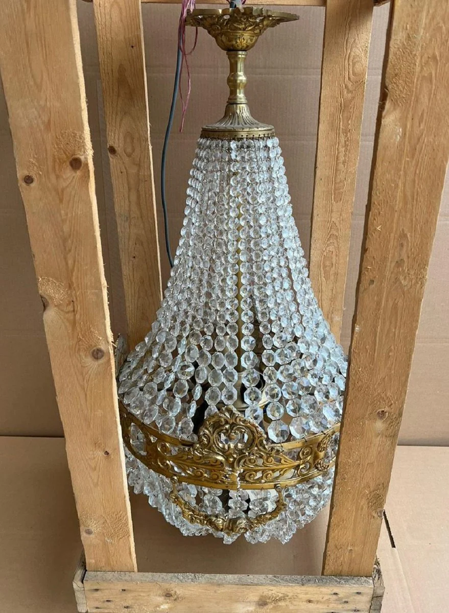 Barock Kristall Kronleuchter Messing Ø 45 x H. 95 cm - Runder Barockstil Kronleuchter - Barock Wohnzimmer Kronleuchter - Edel & Prunkvoll