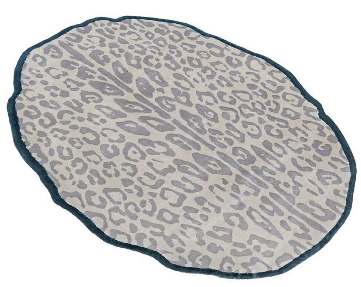 Luxus Viskose Teppich mit Leoparden Design Grau / Creme / Schwarz 160 x 230 cm - Ovaler Wohnzimmer Teppich - Moderner Schlafzimmer Teppich - Luxus Interior - Luxus Qualität